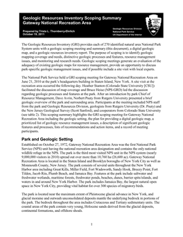 Geologic Resources Inventory Scoping Summary Gateway National Recreation Area