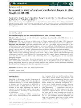 Retrospective Study of Oral and Maxillofacial Lesions in Older Taiwanese Patients