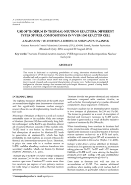 Use of Thorium in Thermal-Neutron Reactors: Different Types of Fuel Compositions in Vver-1000 Reactor Cell