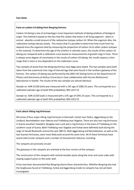 Fact Sheet Facts on Carbon-14 Dating from Borgring Fortress Carbon-14