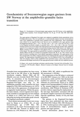 Geochemistry of Sveconorwegian Augen Gneisses from SW Norway at the Amphibolite-Granulite Facies Transition