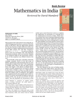 Mathematics in India Reviewed by David Mumford