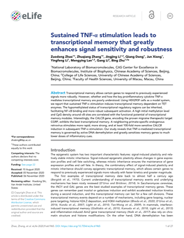 Sustained TNF-A Stimulation Leads to Transcriptional Memory That Greatly