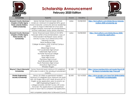 Scholarship Announcement February 2020 Edition