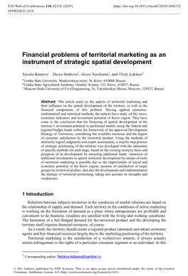 Financial Problems of Territorial Marketing As an Instrument of Strategic Spatial Development