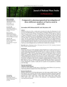 Comparative Pharmacognostical Investigation of Three Different