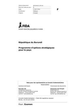 République Du Burundi Programme D'options Stratégiques Pour Le Pays