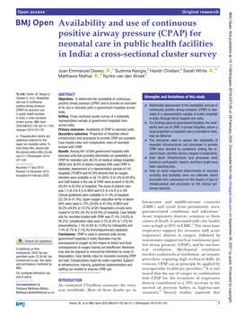 CPAP) for Neonatal Care in Public Health Facilities in India: a Cross-­Sectional Cluster Survey