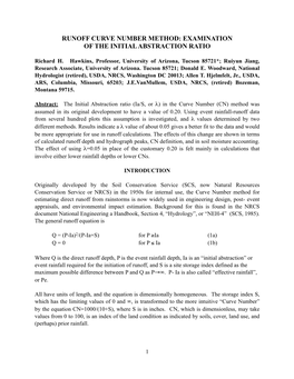 48048. Runoff Curve Number Method: Examination of the Initial