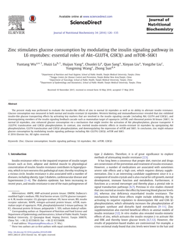 Zinc Stimulates Glucose Consumption by Modulating the Insulin Signaling Pathway in L6 Myotubes: Essential Roles of Akt–GLUT4, Gsk3β and Mtor–S6K1