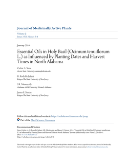 Essential Oils in Holy Basil (Ocimum Tenuiflorum L.) As Influenced by Planting Dates and Harvest Times in North Alabama Cedric A