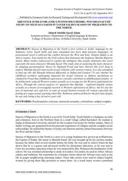 Arevenge Endeavor (And) Unconscious Desire: Psychoanalytic Study on Mustafa Saeed in Tayeb Salih's Season of Migration to the North