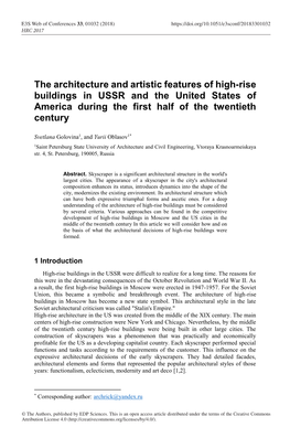 The Architecture and Artistic Features of High-Rise Buildings in USSR and the United States of America During the First Half of the Twentieth Century