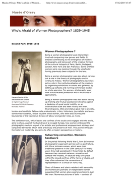 Who's Afraid of Women Photographers? 1839-1945