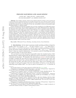 Arxiv:1311.2828V3 [Cs.GT] 19 Aug 2016 † Department of Computer and Information Science, University of Pennsylvania