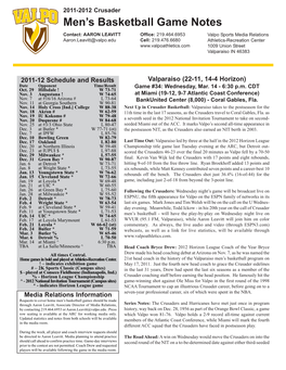 Men's Basketball Game Notes