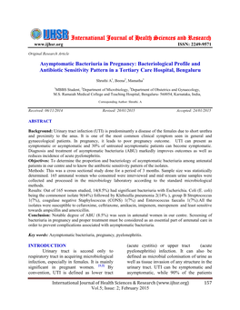 Asymptomatic Bacteriuria in Pregnancy: Bacteriological Profile and Antibiotic Sensitivity Pattern in a Tertiary Care Hospital, Bengaluru