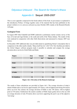 The Search for Homer's Ithaca Appendix 6 Sequel: 2005-2007