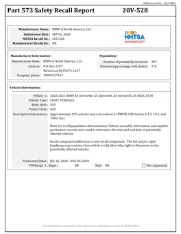 Part 573 Safety Recall Report 20V-528