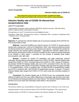 Infection Fatality Rate of COVID-19 Inferred from Seroprevalence Data