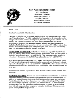 East Avenue Middle School 3951 East Avenue Livermore, CA 94550 Phone: (925) 606-4711 Fax: (925) 606-4763 Principal: Mistee Guzman Vice Principal: Holly Ellison