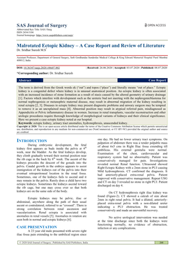 SAS Journal of Surgery Malrotated Ectopic Kidney – a Case Report and Review of Literature