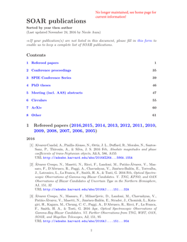 SOAR Publications Sorted by Year Then Author (Last Updated November 24, 2016 by Nicole Auza)