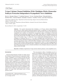 N-Type Calcium Channel Inhibition with Cilnidipine Elicits Glomerular Podocyte Protection Independent of Sympathetic Nerve Inhibition