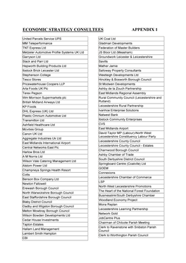 Economic Strategy Consultees Appendix 1