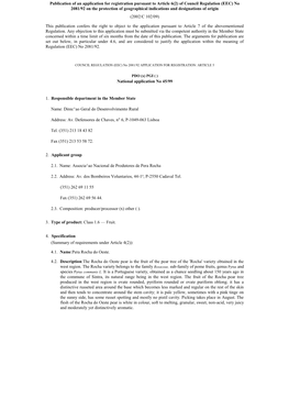 Publication of an Application for Registration Pursuant to Article 6(2) of Council Regulation (EEC) No 2081/92 on the Protection