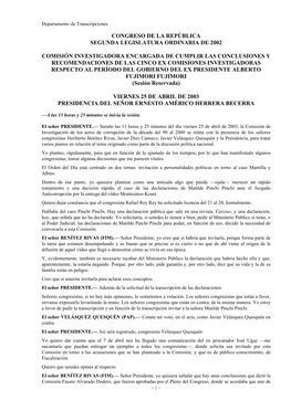 Congreso De La República Segunda Legislatura Ordinaria De 2002