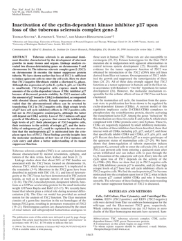 Inactivation of the Cyclin-Dependent Kinase Inhibitor P27 Upon Loss of the Tuberous Sclerosis Complex Gene-2