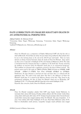 Date Correction of Omar Bin Khattab's Death in An