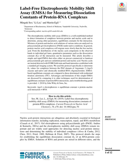 (EMSA) for Measuring Dissociation Constants of Protein‐RNA Complexes