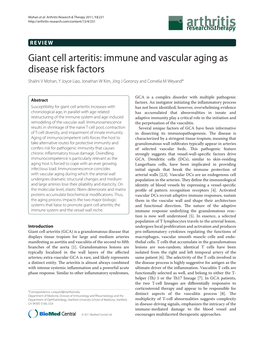 Giant Cell Arteritis: Immune and Vascular Aging As Disease Risk Factors Shalini V Mohan, Y Joyce Liao, Jonathan W Kim, Jörg J Goronzy and Cornelia M Weyand*