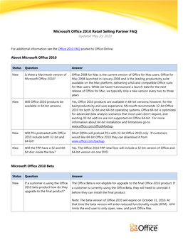 Microsoft Office 2010 Retail Selling Partner FAQ Updated May 25, 2010