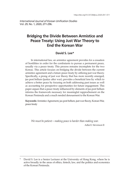 Bridging the Divide Between Armistice and Peace Treaty: Using Just War Theory to End the Korean War