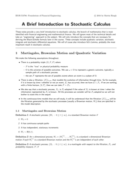 A Brief Introduction to Stochastic Calculus
