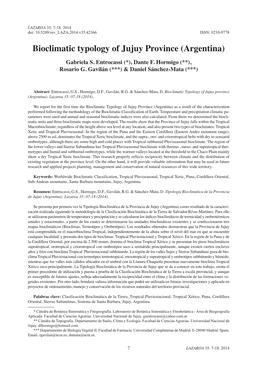 Bioclimatic Typology of Jujuy Province (Argentina) Gabriela S