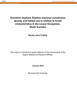 Sumatran Elephant Elephas Maximus Sumatranus Density and Habitat Use in Relation to Forest Characteristics in the Leuser Ecosystem, North Sumatra