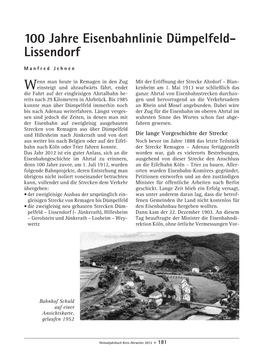 100 Jahre Eisenbahnlinie Dümpelfeld- Lissendorf