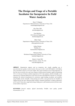 The Design and Usage of a Portable Incubator for Inexpensive in Field Water Analysis