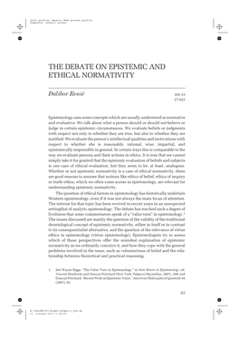 The Debate on Epistemic and Ethical Normativity