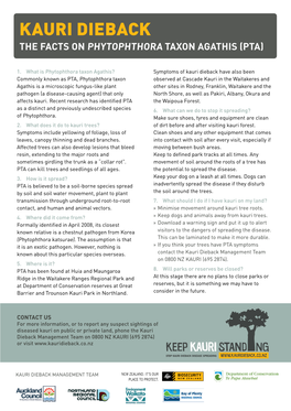 Kauri Dieback the Facts on Phytophthora Taxon Agathis (Pta)