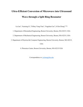 Ultra-Efficient Conversion of Microwave Into Ultrasound Wave Through a Split Ring Resonator