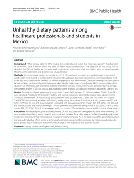 Unhealthy Dietary Patterns Among Healthcare Professionals and Students in Mexico Alejandra Betancourt-Nuñez1, Fabiola Márquez-Sandoval2, Laura I