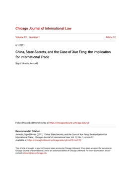 China, State Secrets, and the Case of Xue Feng: the Implication for International Trade