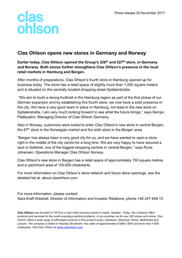 Clas Ohlson Opens New Stores in Germany and Norway