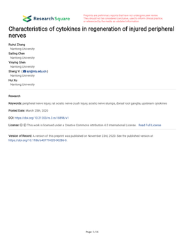 Characteristics of Cytokines in Regeneration of Injured Peripheral Nerves