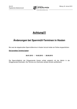 Entsorgungskaledner Speicher